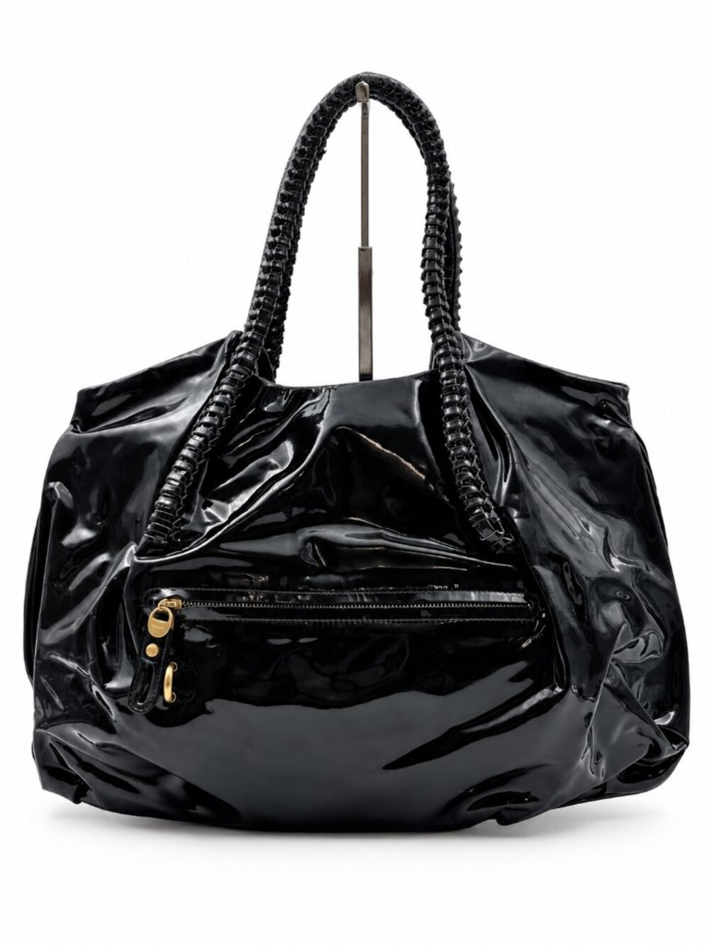 Salvatore Ferragamo Black Patent Leather Large Tote Shoulder Bag